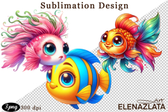Watercolor baby golden fish clipart. Cute fish illustrations Product Image 1