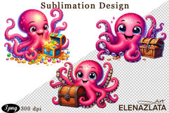 Watercolor baby octopus clipart. Cute sea illustrations Product Image 1
