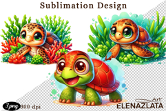 Watercolor baby turtle clipart. Cute sea illustrations Product Image 1