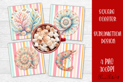 Coastal Sea Life Square Coaster PNG | Ocean Animal Product Image 1