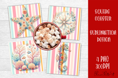 Coastal Sea Life Square Coaster PNG | Ocean Animal Product Image 1