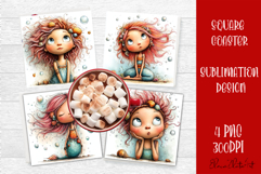 Mermaid square coaster sublimation PNG design Product Image 1