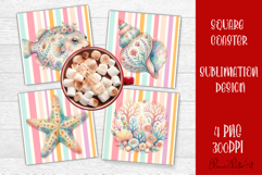 Coastal Sea Life Square Coaster PNG | Ocean Animal Product Image 1