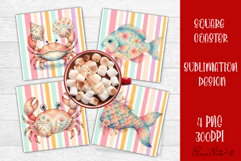 Coastal Sea Life Square Coaster PNG | Ocean Animal Product Image 1