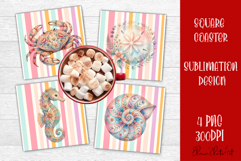 Coastal Sea Life Square Coaster PNG | Ocean Animal Product Image 1