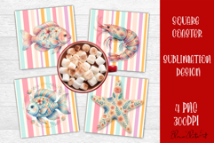 Coastal Sea Life Square Coaster PNG | Ocean Animal Product Image 1