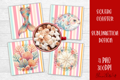 Coastal Sea Life Square Coaster PNG | Ocean Animal Product Image 1