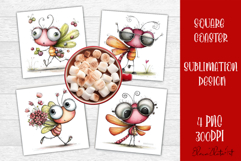 Dragonfly square coaster sublimation | Whimsical coaster PNG Product Image 1