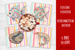 Coastal Sea Life Square Coaster PNG | Ocean Animal Product Image 1