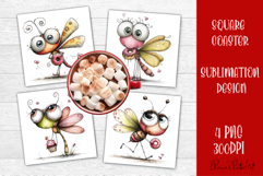 Dragonfly square coaster sublimation | Whimsical coaster PNG Product Image 1
