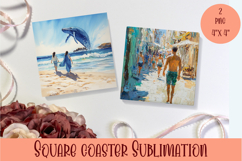 Sea Square Coaster Sublimation Design Product Image 1