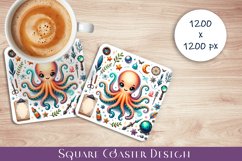 Octopus square coaster sublimation PNG design Product Image 1
