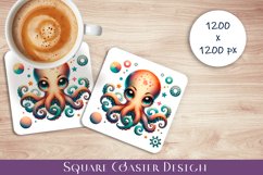 Octopus square coaster sublimation PNG design Product Image 1