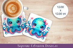 Octopus square coaster sublimation PNG design Product Image 1