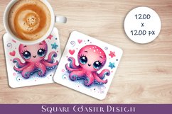 Octopus square coaster sublimation PNG design Product Image 1