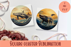 Cute Whale Coaster Design. Cute Whale Coaster Sublimation Product Image 1