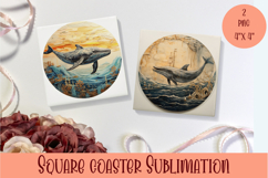 Cute Whale Coaster Design. Cute Whale Coaster Sublimation Product Image 1