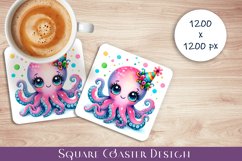 Octopus square coaster sublimation PNG design Product Image 1