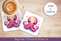 Octopus square coaster sublimation PNG design Product Image 1