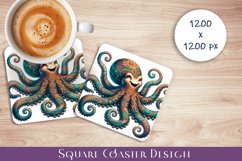 Octopus square coaster sublimation PNG design Product Image 1