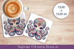Octopus square coaster sublimation PNG design Product Image 1
