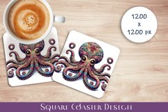 Octopus square coaster sublimation PNG design Product Image 1
