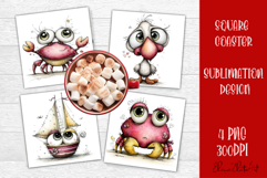 Sea crab square coaster sublimation PNG design Product Image 1