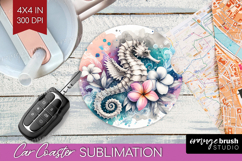 Sea Horse Floral Car Coaster Tropical Coaster PNG Product Image 1
