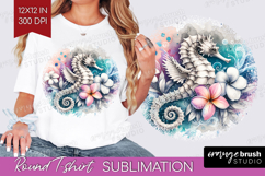 Sea Horse Floral Round Tshirt Background Tropical PNG Product Image 1