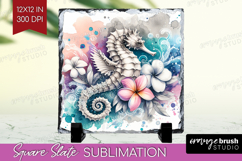 Sea Horse Floral Slate PNG Tropical Square Slate Sublimation Product Image 1