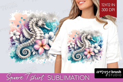 Sea Horse Floral Square Tshirt Background Tropical PNG Product Image 1