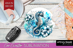 Sea Horse Floral Car Coaster Tropical Coaster PNG Product Image 1