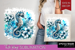 Sea Horse Floral Tote Bag Tropical Tote Bag PNG Sublimation Product Image 1