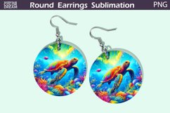 Sea Turtle Round Earrings | Ocean Earrings Sublimation Product Image 1