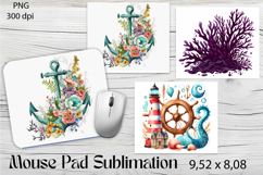 Watercolor sea Mouse Pad Design, Sea Cute ship Product Image 1
