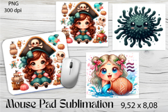 Watercolor pirate girl Mouse Pad Design, Sea Sublimation Product Image 1