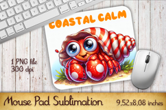 Cute Watercolor Baby Crab Mouse Pad Design, Sea Sublimation Product Image 1
