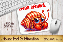 Cute Watercolor Baby Crab Mouse Pad Design, Sea Sublimation Product Image 1