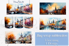 European city Mug Wrap. Travel illustration for sublimation. Product Image 1