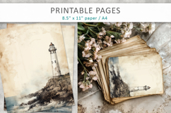 lighthouse junk journal, vintage sea paper Product Image 1