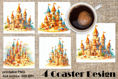 Sea sand castle Square Coaster Sublimation PNG | Summer Product Image 1