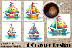 Sea Ship Square Coaster Sublimation PNG | Nautical Summer Product Image 1