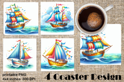 Sea Ship Square Coaster Sublimation PNG | Nautical Summer Product Image 1