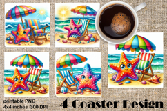 Sea starfish square coaster sublimation PNG design Product Image 1