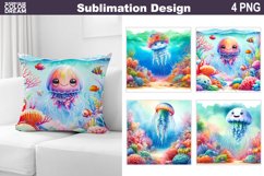 Watercolor Jellyfish Pillow | Cute Jellyfish Sublimation Product Image 1