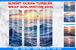 Sunset Ocean Tumbler Wrap Sublimation Design Product Image 1