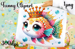Watercolor baby golden fish clipart. Cute fish illustrations Product Image 1
