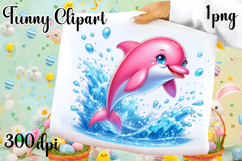 Watercolor baby dolphin clipart. Cute dolphin illustrations Product Image 1