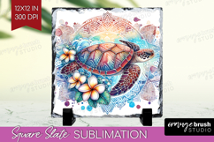 Sea Turtle Floral Slate PNG Tropical Square Slate Product Image 1