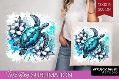 Sea Turtle Floral Tote Bag Tropical Tote Bag PNG Sublimation Product Image 1
